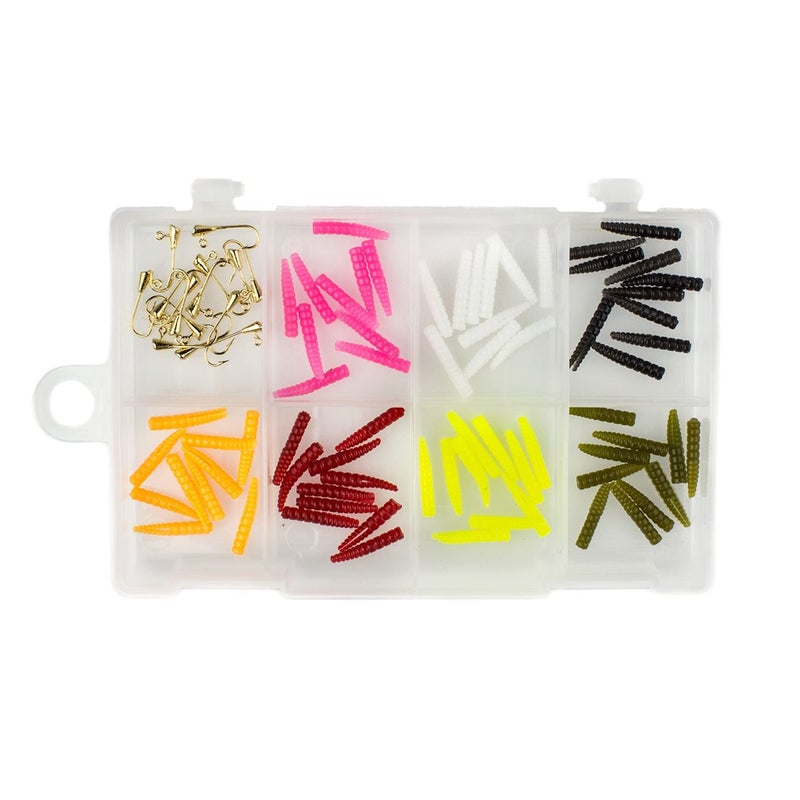 Trout Magnet Leland's Lures Trout Magnet 85 Piece Mini Magnet Kit, Includes 70 Grub Bodies and 15 Size 14 Hooks, for Fly Fishing Or with Original Trout Magnet, Chatches All Types of Fish - Image 1